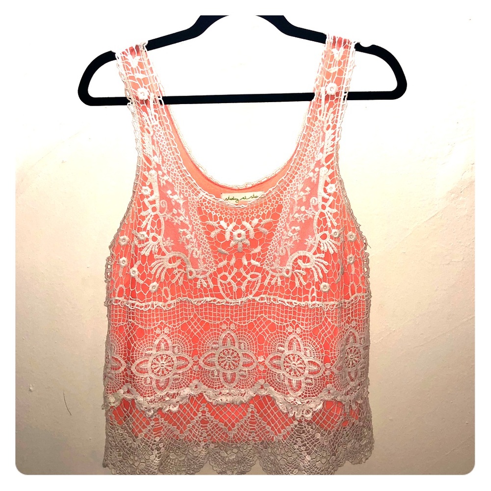 Urban Outfitters Coral / White Crochet Top